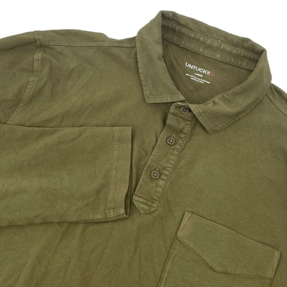 UNTUCKit Men's Large Long Sleeve Button Up Polo Shirt‎ Olive Green Cotton Blend
